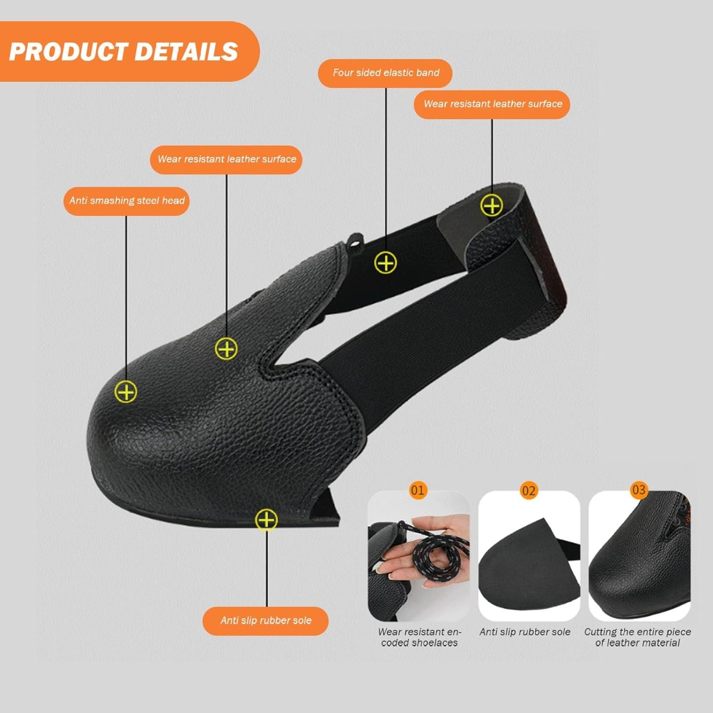 1 Pair Steel Toe Inserts for Shoes, Anti-Smash Overshoes with Elastic Strap, Metatarsal Guard for Safety Boots & Footwear Protection