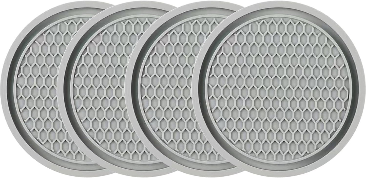 ZSDY Car Cup Coaster, 4PCS Universal Auto Non-Slip Cup Holder Embedded in Ornaments Silicone Coaster, Car Interior Accessories Sets, Grey