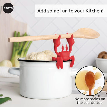 OTOTO Red The Crab Utensil Rest - Cooking Gifts, Spoon Rest Repose Cuillère - Heat-Resistant Steam Releaser, Non-Slip Spoon Holder, Chopstick Holder