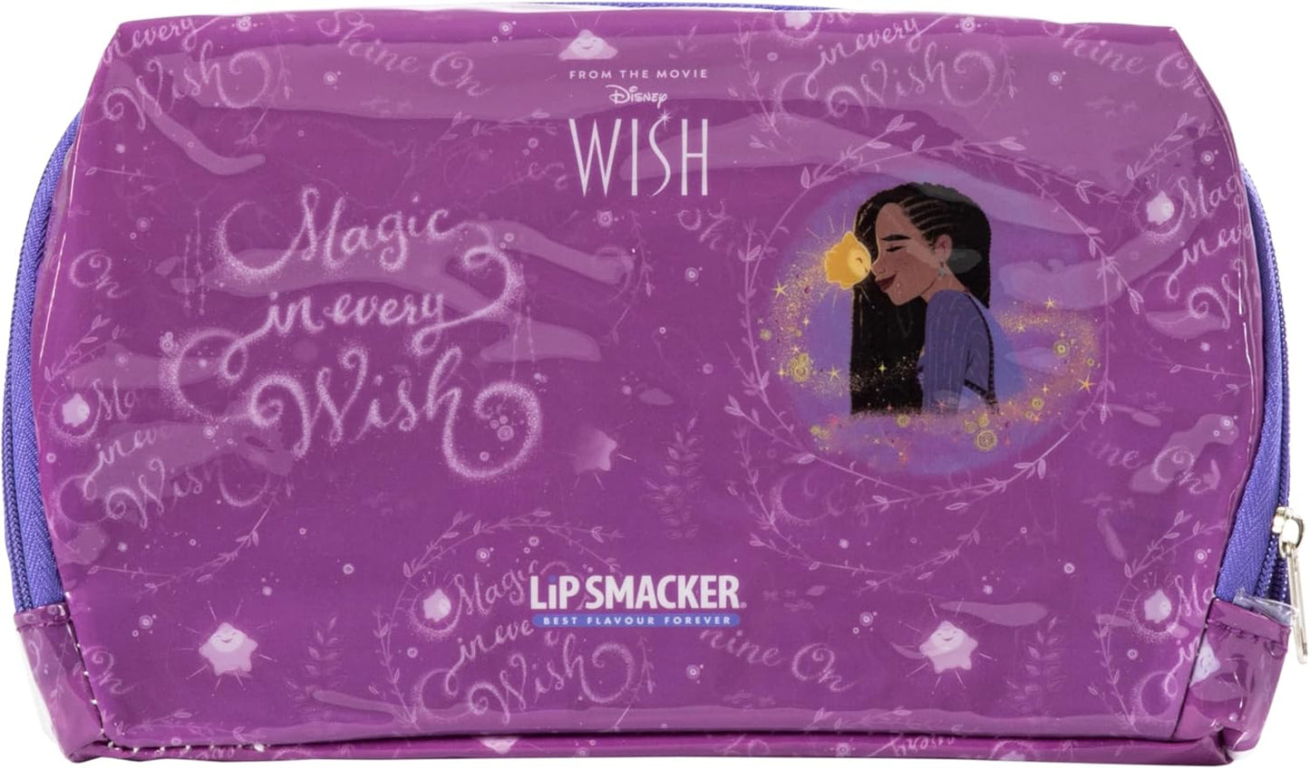 Lip Smacker Wish Essential Makeup Bag for Girls Disney Wish Inspired Lip Glitter, Shimmer Eyeshadow, Accessories and Applicators, Disney Princess Gifts for Girls