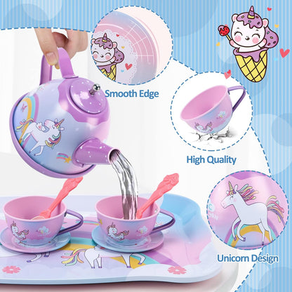 REMOKING Unicorn Toys for Girls,48 PCS Kids Tea Set for Kids,Pretend Toy with Play Desserts,Tin Teapot,Educational Play Food Princess Toy Gift,Toddler Toys for 3-7 Year Old Girls Boys