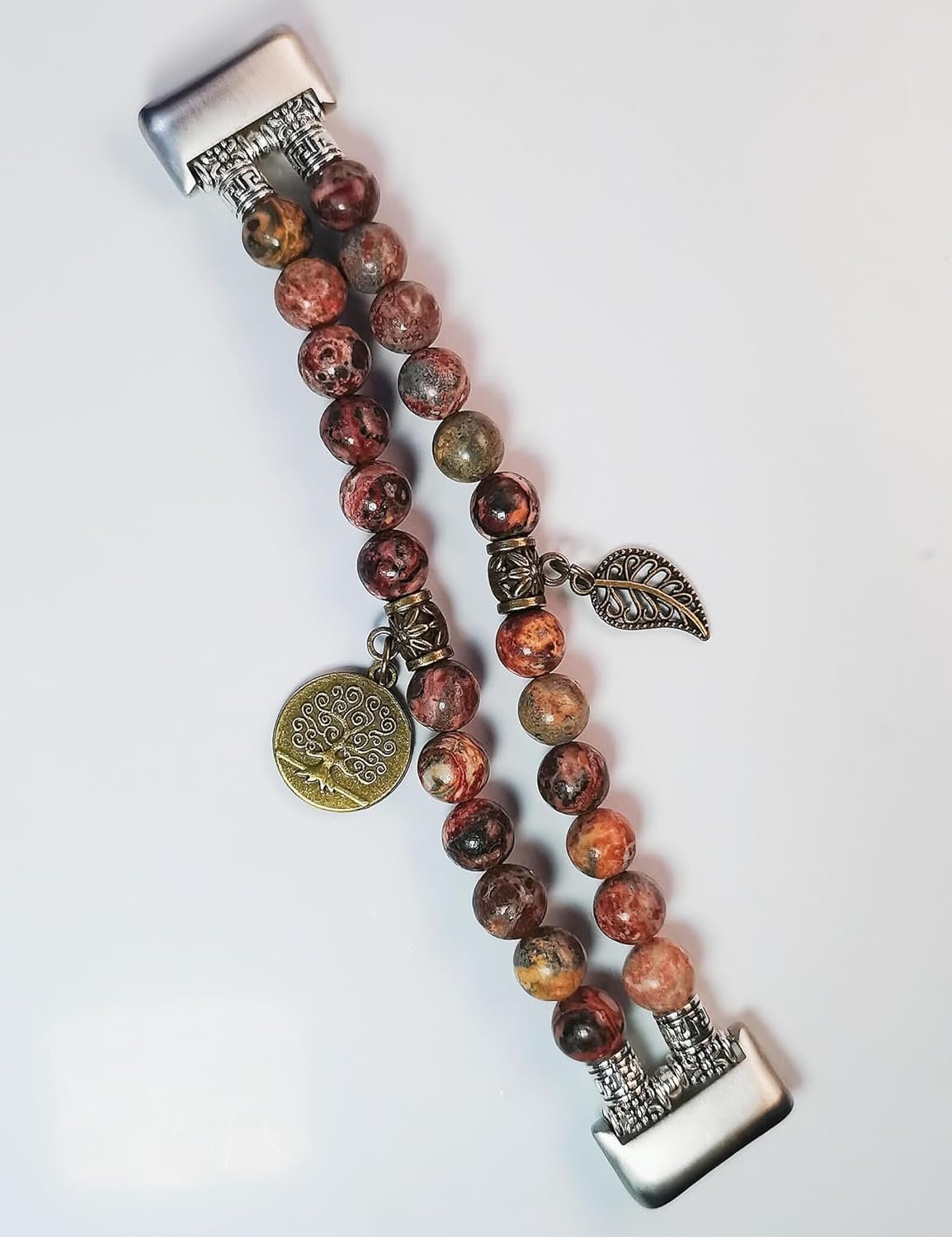 FTWIND Compatible with Fitbit Charge 5/6 Band Agate Natural Gemstone Beads Bracelet for Women Energy Stones Healing Crystal Stretch Chakra Bracelets Tree of Life