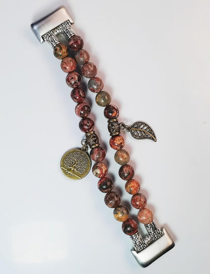 FTWIND Compatible with Fitbit Charge 5/6 Band Agate Natural Gemstone Beads Bracelet for Women Energy Stones Healing Crystal Stretch Chakra Bracelets Tree of Life