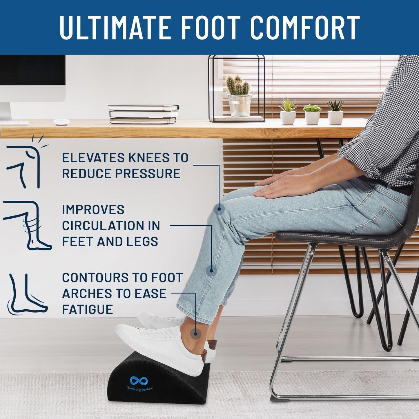 Everlasting Comfort Memory Foam Foot Rest Under Desk - Ergonomic Office Foot Stool, Ideal Office Accessory for Foot Support, Repose Pied Bureau