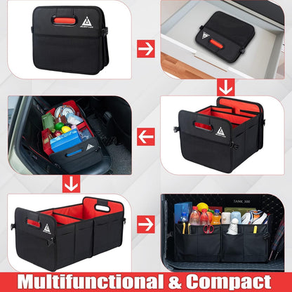 JOJOY LUX Car Trunk Organizer with Multi Compartments - Automotive Collapsible Cargo Containers with 11 Pockets & Reinforced Handles, Vehicle Grocery Organizer Bin Caddy Bag for SUV Van Truck