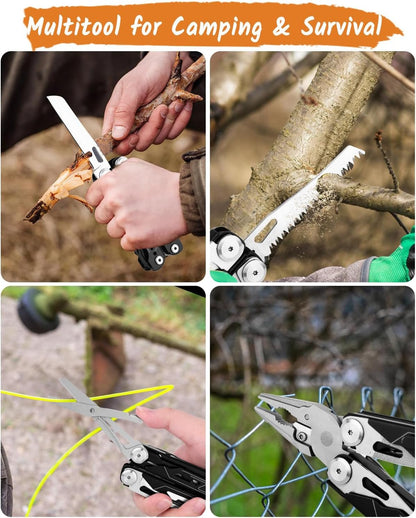 Husgw Dad Birthday Gifts, Father's Day Best Gift, 22 in 1 Multitool Pliers + 11 in 1 Multitool Card, Gifts for Men Camping Multitool Accessories, Multipurpose Tool Plier Pocket Knife Saw Screwdrivers