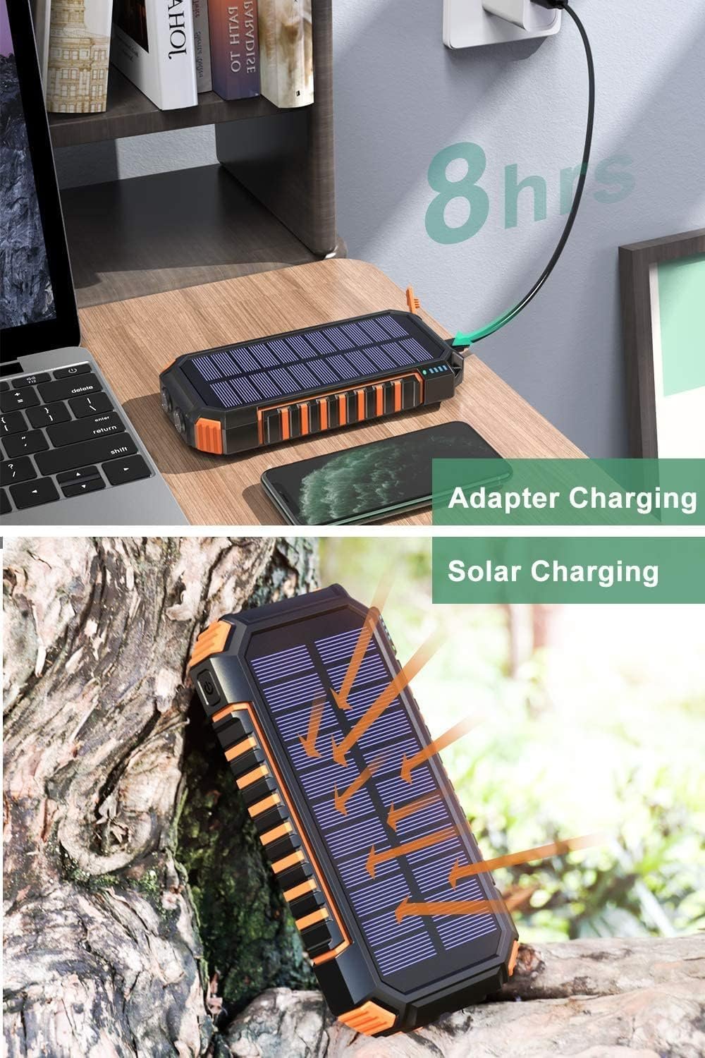 A ADDTOP Solar Charger Power Bank 26800mAh, Wireless Portable Charger Fast Charging QC 3.0 External Battery with 4 Outputs & Flashlight Phone Chargers for Phone, Tablet and Camping Outdoor