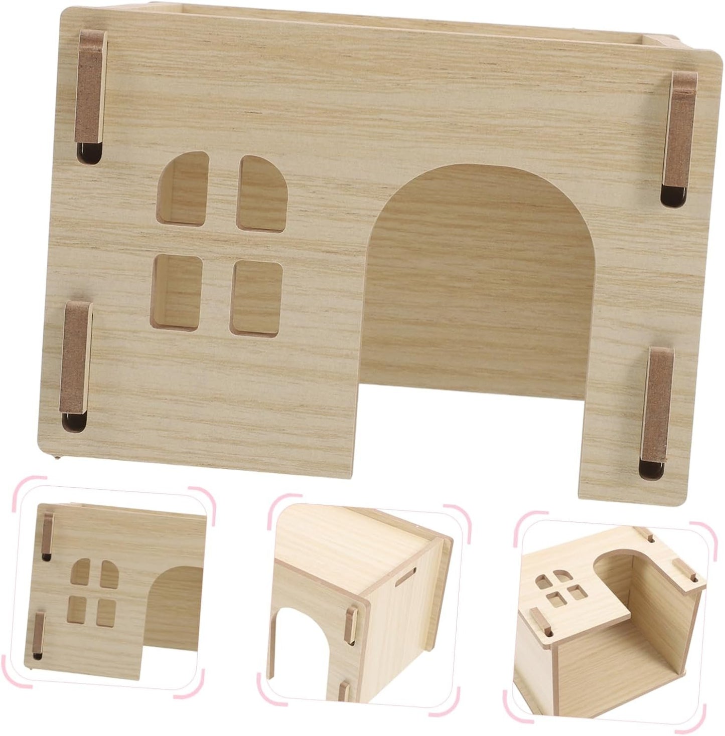 YARNOW Small Animal Hideout Villa Wooden Home for Hamster Guinea Pig Chinchilla Rat Mouse Gerbil Bunny Stylish and Secure Hideaway Feeding Watering Station