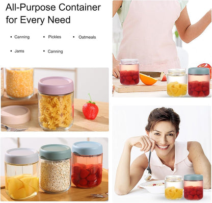 Overnight Oats Containers with Lids, Glass Jars with Airtight Lids, Wide Mouth Mason Jars, Food Storage Containers, Set of 6 (350ml)