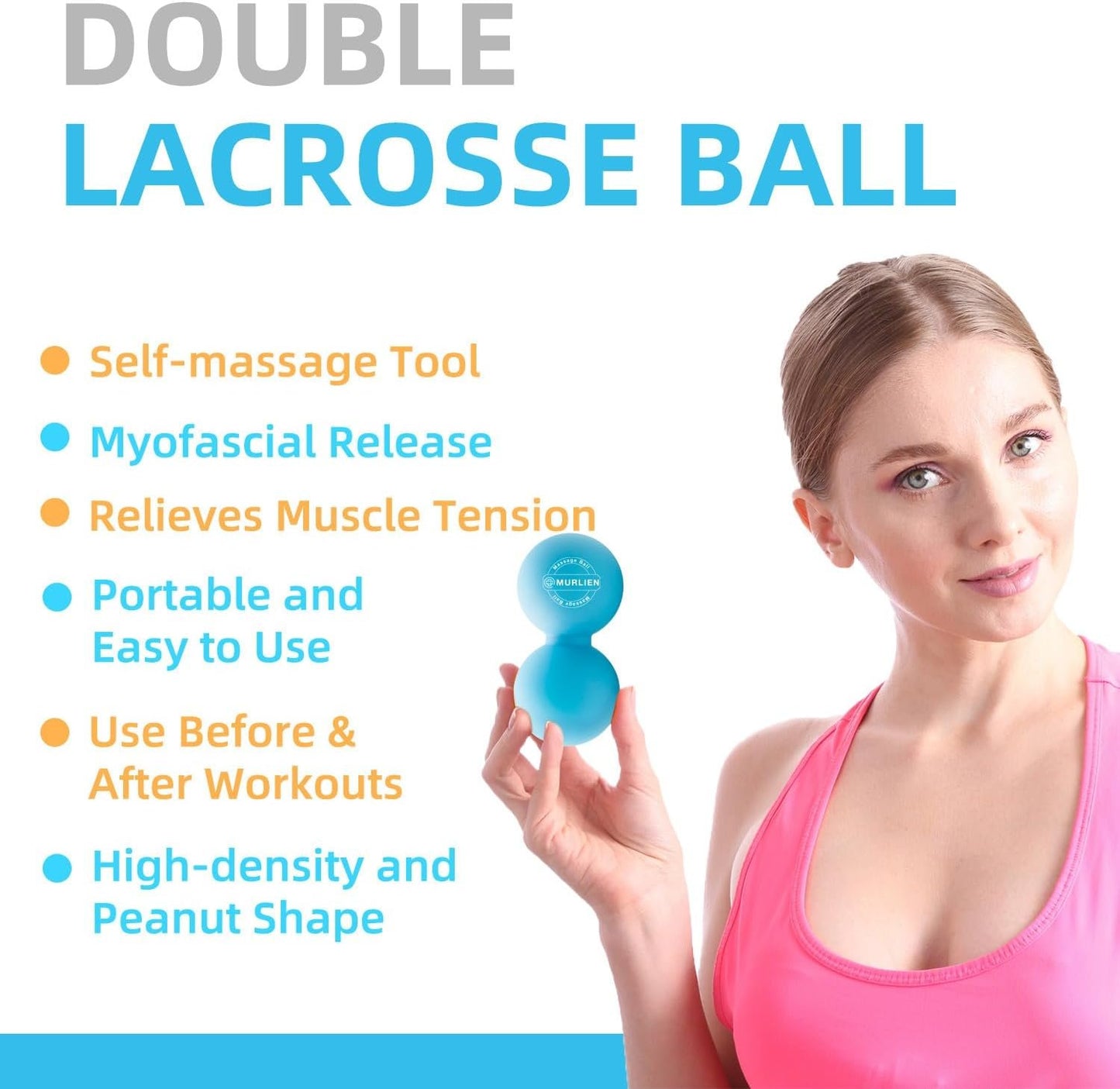 MURLIEN Peanut Massage Ball, Double Lacrosse Massage Ball, Mobility Ball for Physical Therapy, Deep Tissue Massage Tool for Myofascial Release, Muscle Relief, Acupoint Massager - Blue
