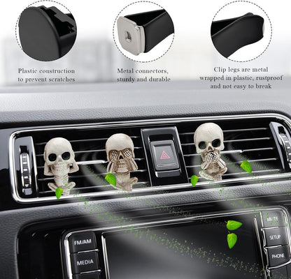 JUSTTOP 3 PCS Skull Car Air Freshener, Cool Skeleton Auto Air Freshener with Vent Clips, Air Fresheners Vent Clips Diffusers for Car Office Home Decor, Interior Car Accessories