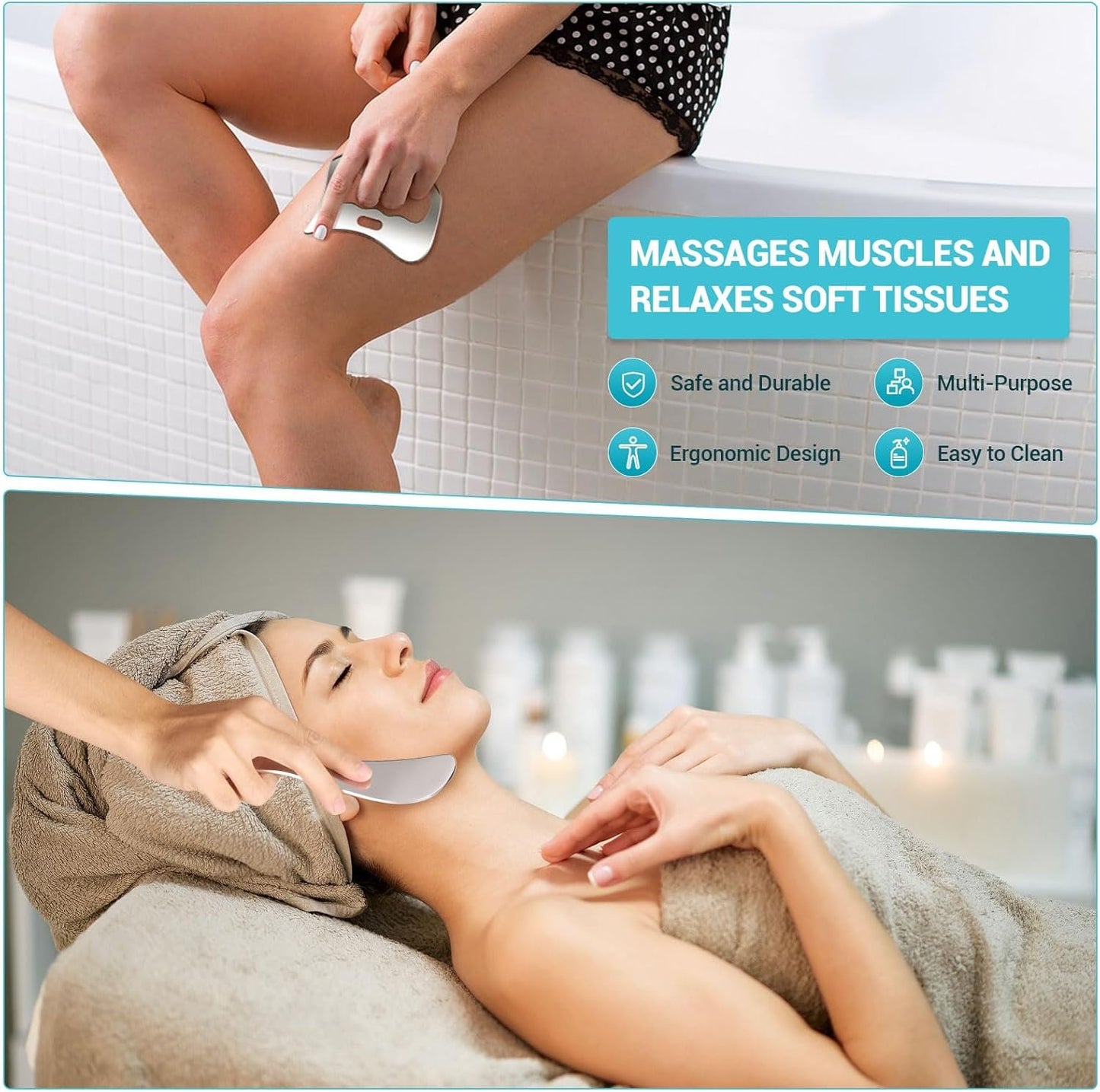 Gua Sha Facial Tool, 3 in 1 Stainless Steel Gua Sha Set, Scraping Massage Tool, Cupping Therapy Set Muscle Scraper for Arms, Back, Legs, Neck Reduce Soreness