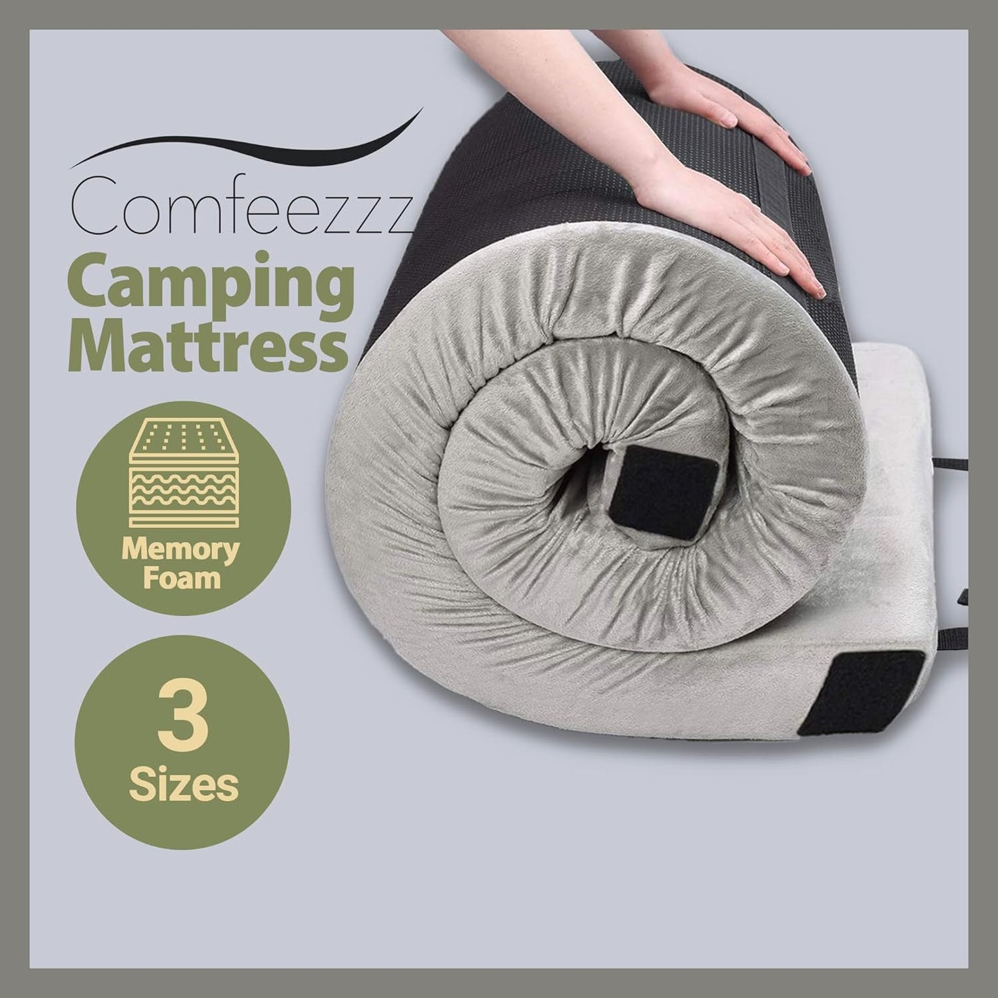 Comfeezzz CertiPUR-US Memory Foam Camping Mattress Pad Portable Roll Up Sleep Mat for Floor, Tent, Car, Guest Bed Outdoor Cot Lightweight Waterproof Cover with Travel Bag 190 x 76cm