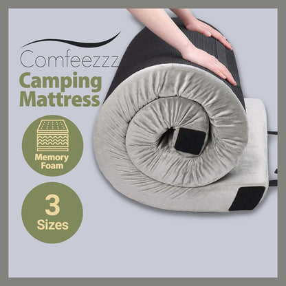 Comfeezzz CertiPUR-US Memory Foam Camping Mattress Pad Portable Roll Up Sleep Mat for Floor, Tent, Car, Guest Bed Outdoor Cot Lightweight Waterproof Cover with Travel Bag 190 x 76cm