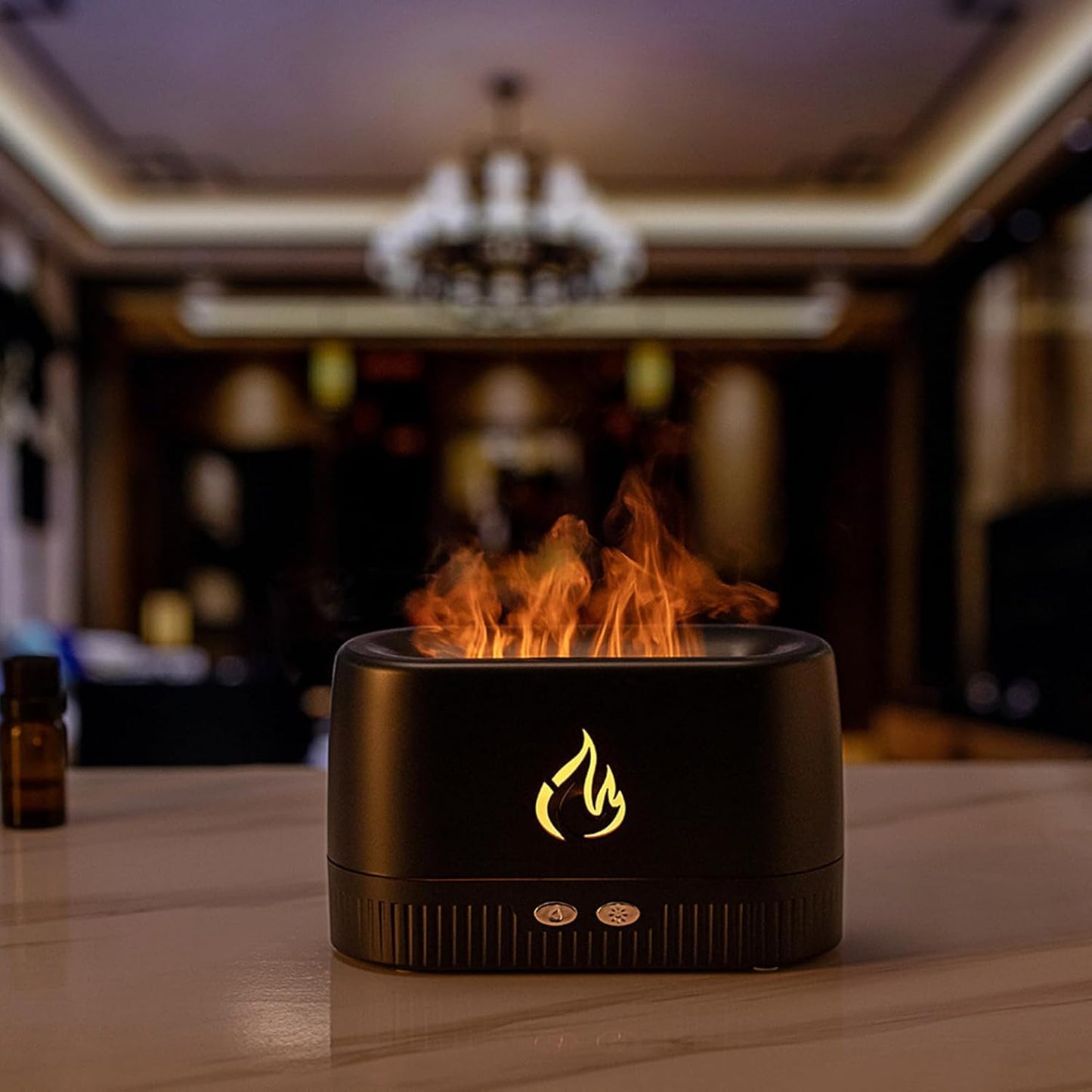 Colorful Flame Diffuser, Aromatherapy Fireplace-Inspired Scented Humidifier, Silent Mist Maker for Home, Bedroom, Offices Relaxation, 6.89x3.11x4.21 inches, White, Black