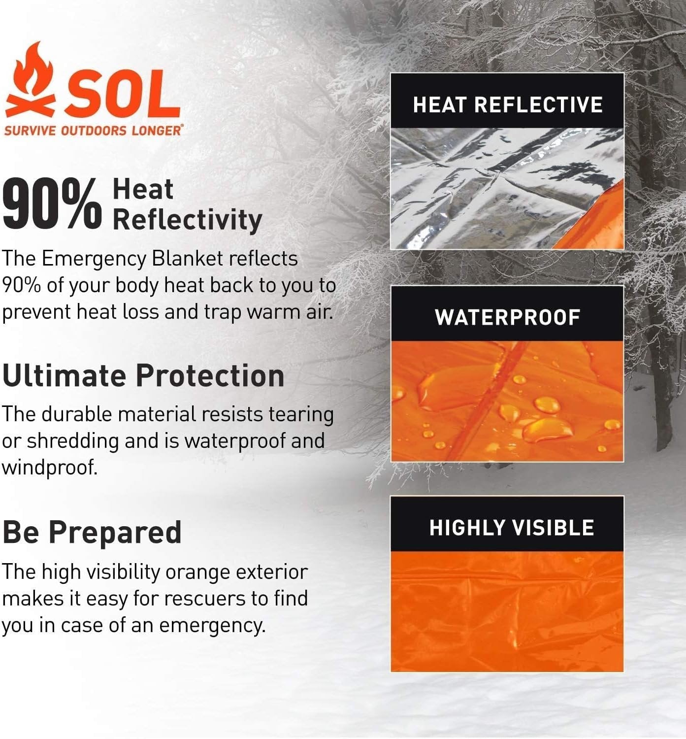 S.O.L. Survive Outdoors Longer 90 Percent Heat Reflective Emergency Blanket