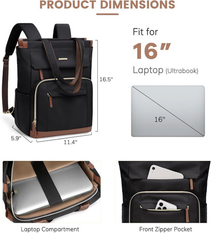 GOLF QUALITY Convertible Backpack Women Carry on Tote Laptop Backpack Bookbag for College Work Nurse Travel