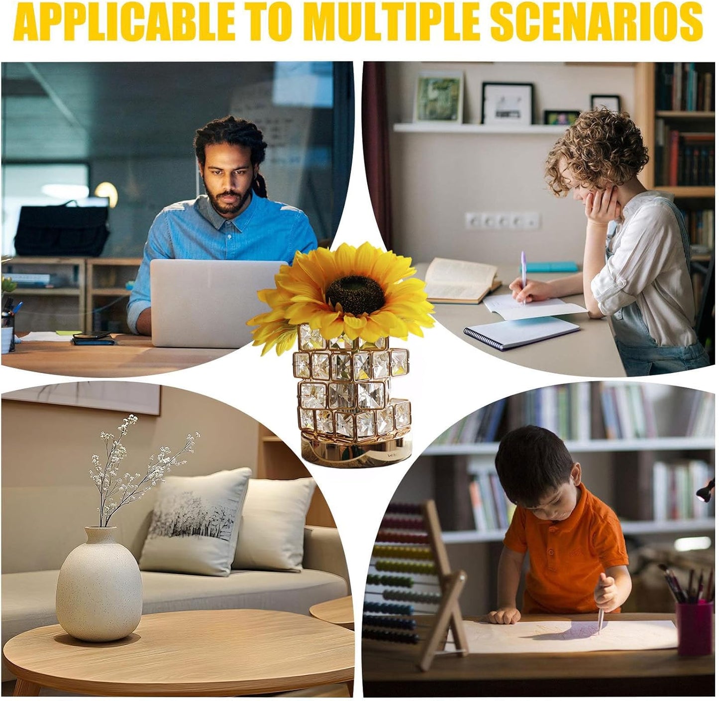 Touch Control Lamp, Rechargeable Sunflower Light, Led Tabletop Night Light, 8.66x4.72 Inches Soft Glow Ambience, USB Charging Port, Single Unit, Waterproof Bag for Bedroom, Desk