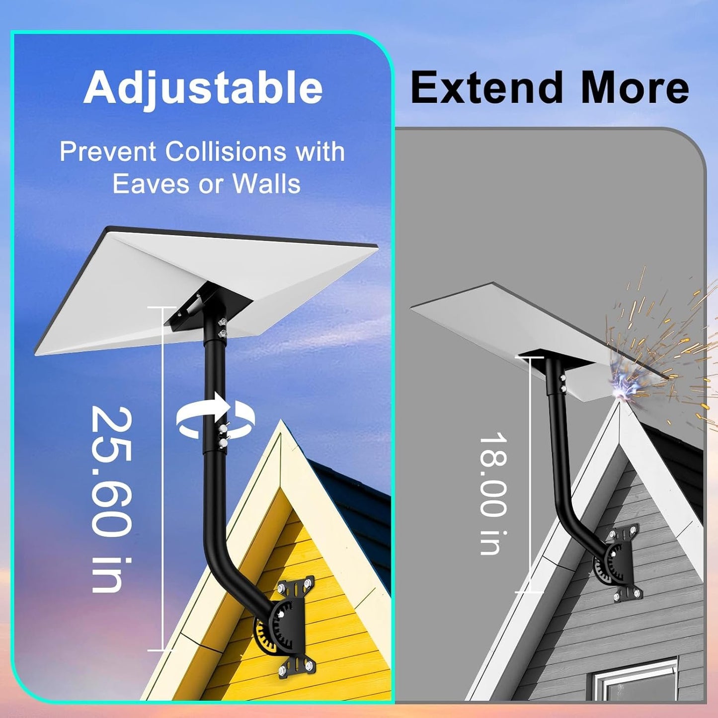 Mwin Starlink Gen 3 Mount, 180° Adjustable Starlink Mounting Kit Compatible with Gen 3, Starlink Pole Mount and Starlink Gen 3 Pipe Adapter, Wall Mount Roof Mount for Starlink Internet Kit Satellite
