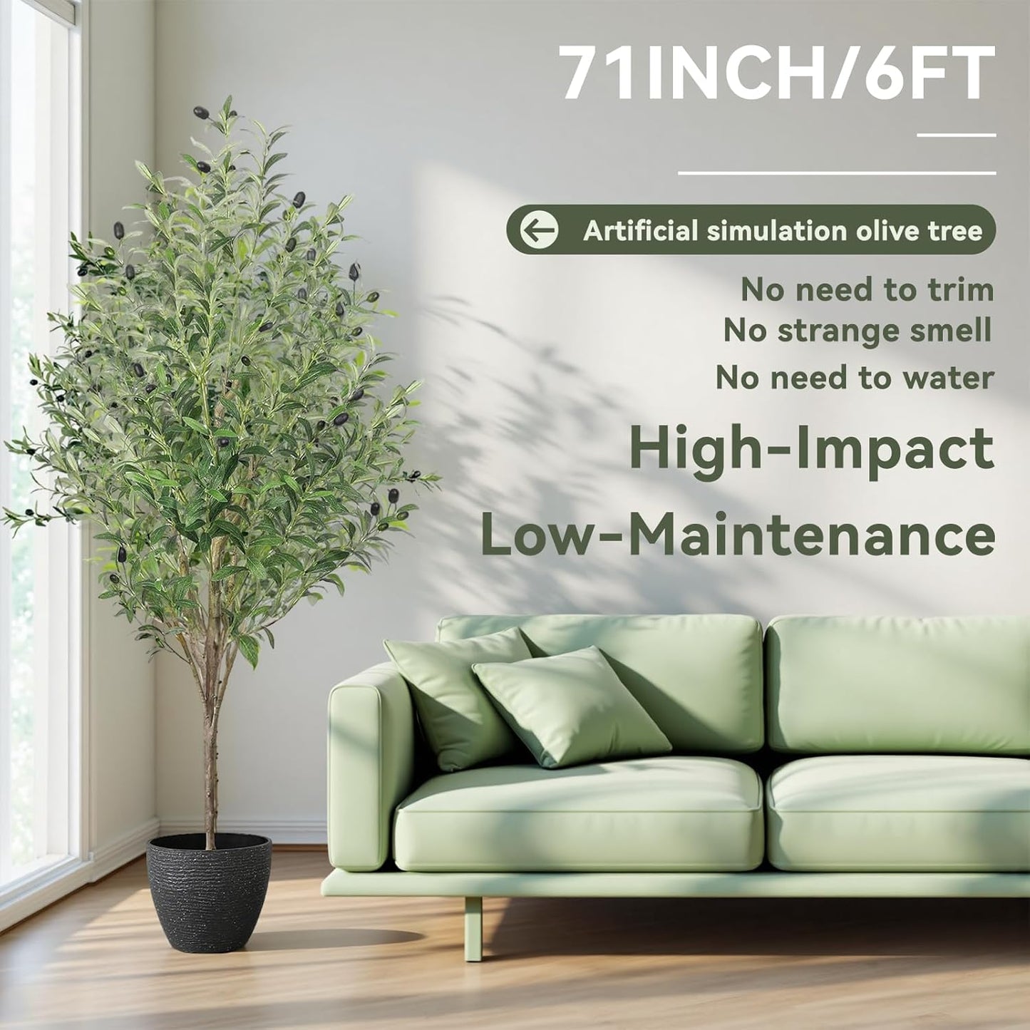 Shanghigh Artificial Olive Tree – 180cm/6FT Tall Faux, Decoration Olive Silk Plant with Fake Moss, Large Lifelike Faux Plant in Pot, Potted Olive Tree for Modern Home Office Indoor Outdoor Decor, Gift