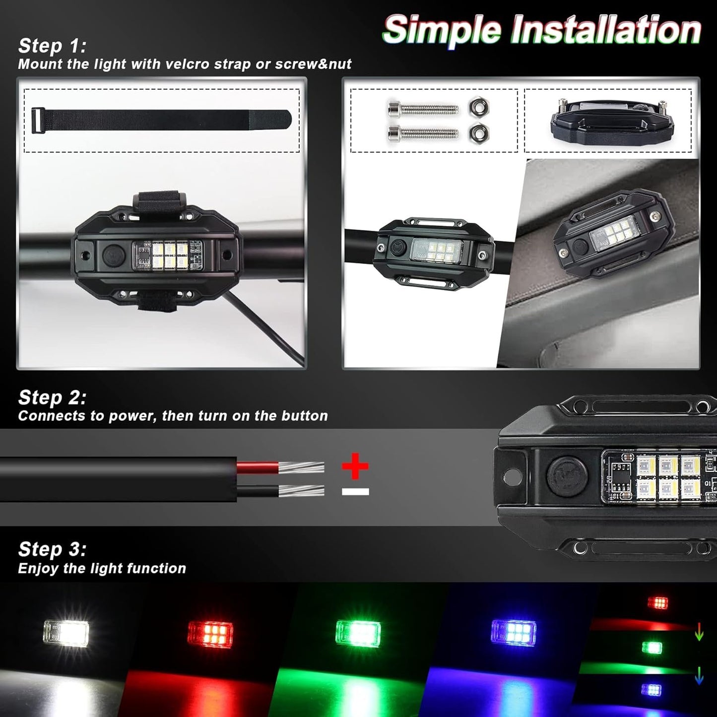 UTV Dome Light with RGB Strobe, POVTOR Universal Roll Bar Mount Car LED Interior Light Roll Cage Map Light Utility Light for UTV ATV Polaris RZR Can Am Truck Car-White/Red/Green/Blue/RGB Strobe