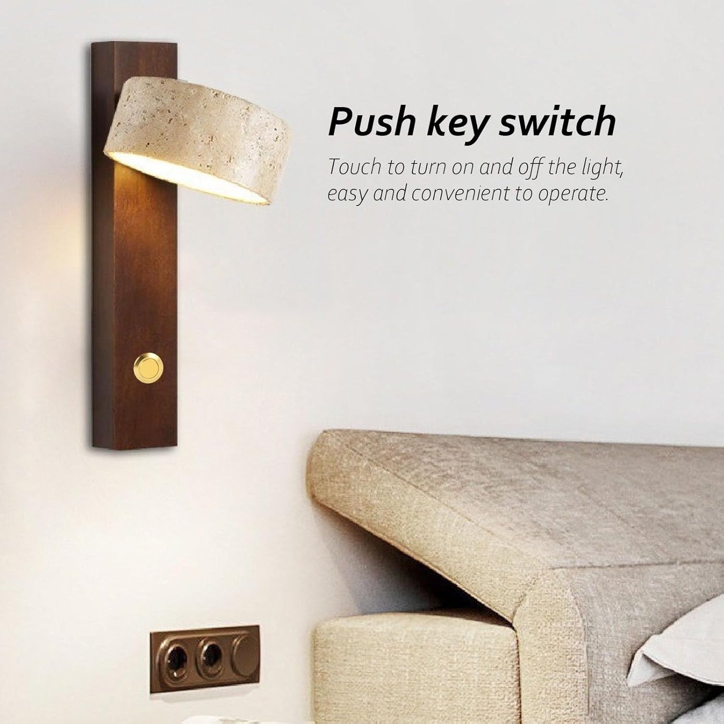 Industrial Wall Lamp, LED Warm Light Adjustable Angle Rotating Stone Wall Sconce Bedside Reading Light with Switch for Bedside Reading (Walnut Color)