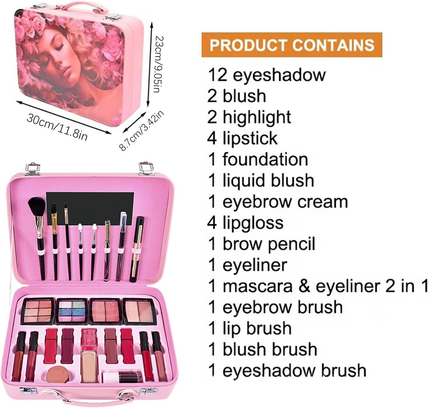 Teens Makeup Kit, Large Capacity Cosmetic Set with Reusable Case, Long Lasting Dress Up Accessories with Eyeshadow, Waterproof Makeup Palettes for Beginner, Multicolour