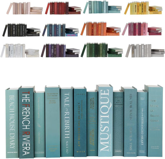 colorbloc 12 Aqua Decorative Faux Books, Fake Books for Bookshelf Decor, Light Blue Coffee Table Books, Aqua Decorative Books. Teal Home Decor Accents. Light Blue Home Staging Books.