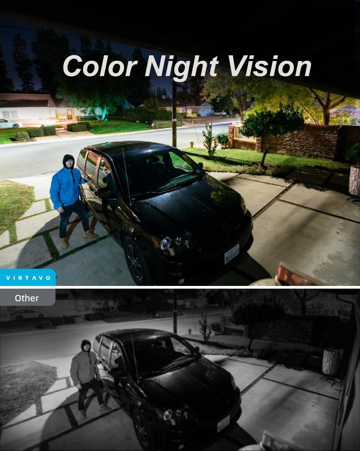 virtavo 2K Security Camera Outdoor Wireless WiFi, 2K Night Vision QHD, Outdoor/Indoor Camera, Rechargeable Battery for Home Surveillance,PIR Motion Detection,Siren Alarm,2-Way Audio, Cloud/SD