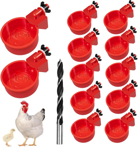 12Pcs Chicken Waterer Cups, Automatic Chicken Water Feeder with Nut and Hole Saw, PILZUME Chicken Watering System Poultry Water Feeder Kit, Suitable for Chicks Duck Goose Birds
