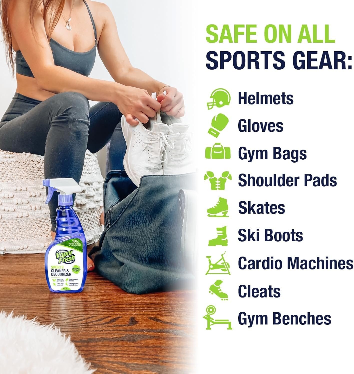 Vapor Fresh Sports Cleaner and Deodorizer, 16 Fl Oz, Hockey and Sports Gear Odor Eliminator, Boxing Glove Deodorizer, Gym Equipment Spray, Natural and Plant Based (1-Pack)