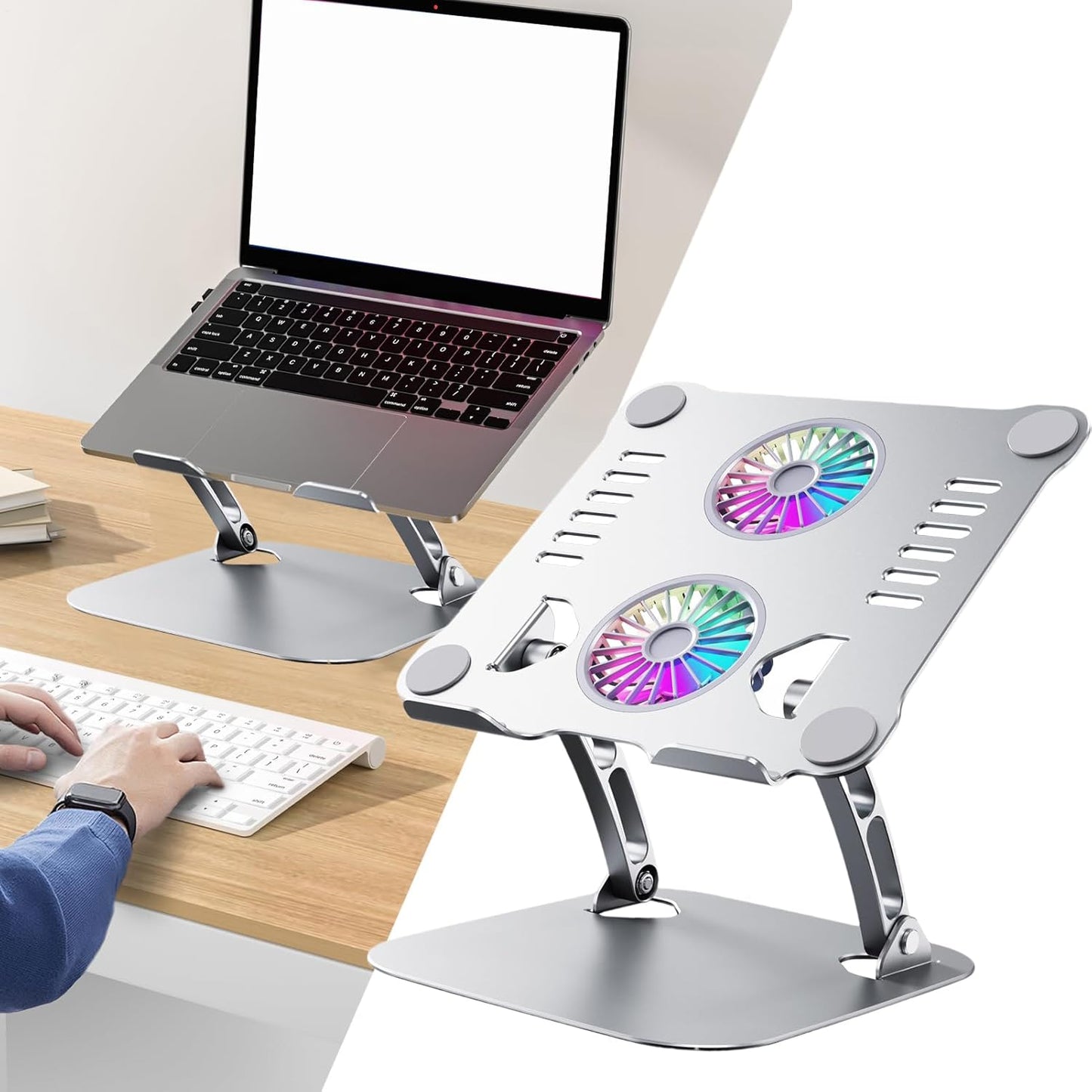 Laptop Cooling Stand - Aluminum Alloy Support, Fan Pad | 30cm Ergonomic Riser with Heat Dissipation Feature, Foldable Adjustable Laptop Holder for Desks, Business Setups