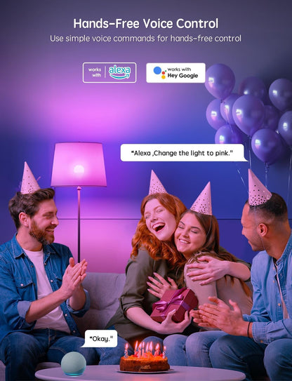 HIFILUZ Smart Light Bulbs 8 Pack, Work with Alexa and Google Assistant, LED Light Bulbs Color Changing with Timer, Bluetooth Music Sync, WiFi Bulbs with APP