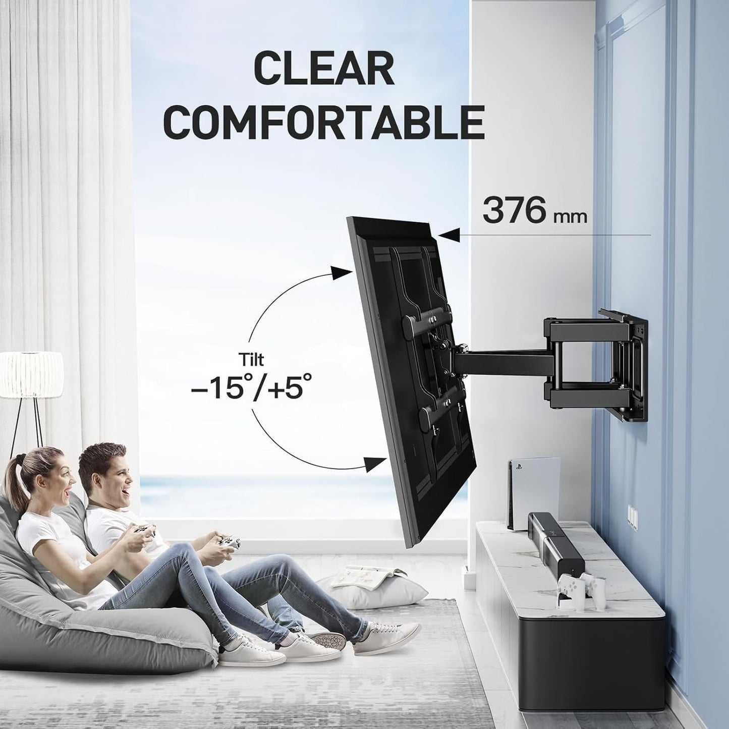 PERLESMITH TV Wall Mount 37-85 Inches, TV Bracket Swivel Tilting and Extending, Ultra Resistant TV Arm 60 kg, TV Bracket 55 65 Inches VESA 200 x 100 – 600 x 400 mm