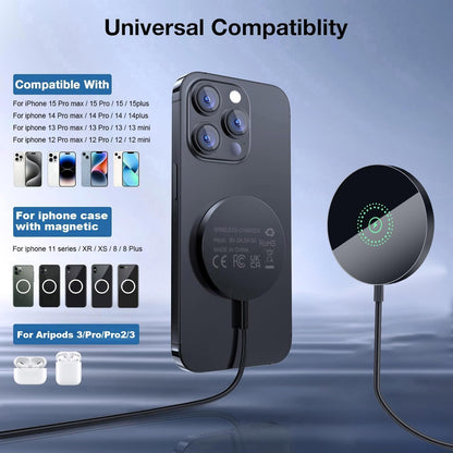 Magnetic Wireless Charger Compatible with Mag-Safe Charger, 15W Fast Charging Wireless Charger Pad for iPhone 16 15 14 Pro/Pro Max/Plus, 13 12 Pro/Pro Max/Mini