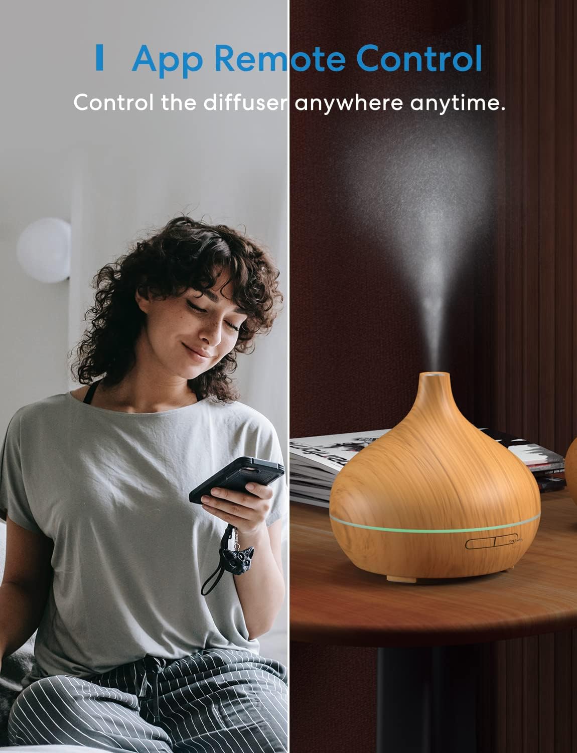 Meross Smart Ultrasonic Diffuser, WiFi Humidifier, Apple HomeKit Alexa Google Home SmartThings Supported, Diffuser for Home Bedroom, with LED Light, Voice/Remote Control, BPA-Free, Ultra Quiet