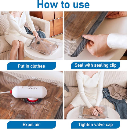 Vacbird Vacuum Bags Clothes with USB Electric Pump, 9 Pieces of Vacuum Bags (3 x 40 x 40 cm / 3 x 40 x 50 cm / 3 x 40 x 60 cm) Vacuum Bags Travel Clothes, Reusable, Space-Saving