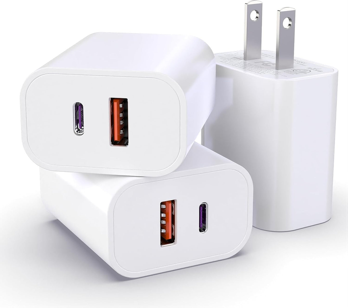 3 Pack USB C Charger Block, 20W Dual Port PD+QC Power Wall Adapter, Quick Fast Charging Plug Cube for iPhone 15/14/13/12/11/Pro Max/XS/XR/X, Galaxy S24/S23/S22, LG and More