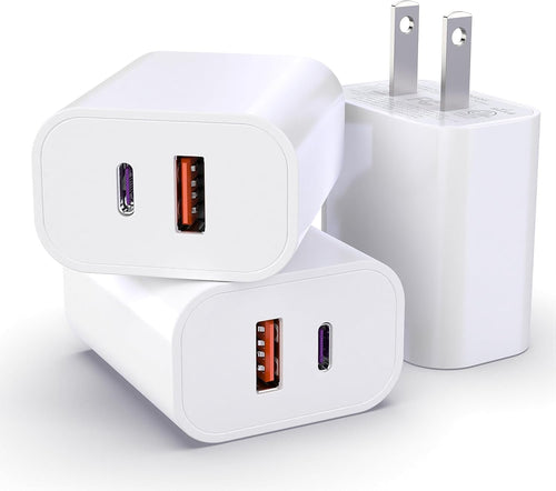 3 Pack USB C Charger Block, 20W Dual Port PD+QC Power Wall Adapter, Quick Fast Charging Plug Cube for iPhone 15/14/13/12/11/Pro Max/XS/XR/X, Galaxy S24/S23/S22, LG and More
