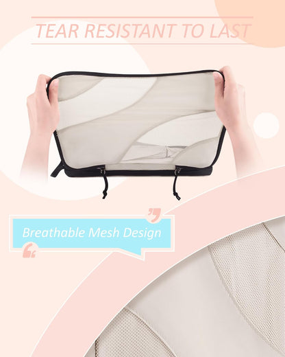 BAGSMART Compression Packing Cubes for Travel, 6 Set Travel Packing Cubes Suitcases, Compression Suitcase Organizers Bag Set & Travel Cubes for Luggage, Lightweight Packing Organizers White Opal