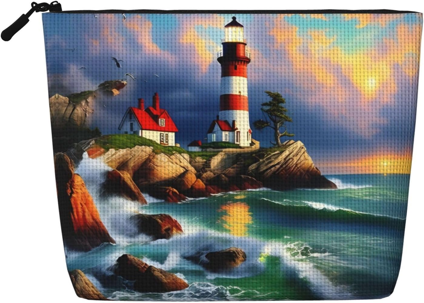 Lighthouse Diamond Painting Versatile Travel Makeup Bag Travel Pouch con cerniera Accessori Organizer, Nero , Taglia unica, Beauty case