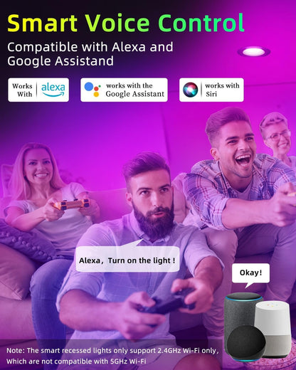 Gefolly Smart Recessed Lighting 4 Inch, Led Can Lights for Ceiling Color Changing Wi-Fi Bluetooth Connect,Dimmable Retrofit Led Recessed Lighting Compatible with Alexa & Google Assistant,1000 LM,4Pack