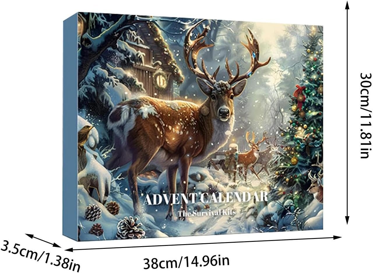 Survival Kit Advent Calendar 2024 | 2024 Survival & Mechanics Advent Calendar For Men,24-Day Christmas Countdown With Tools & Survival Gear,Ideal Xmas Gift For Outdoor & Automotive Enthusiast