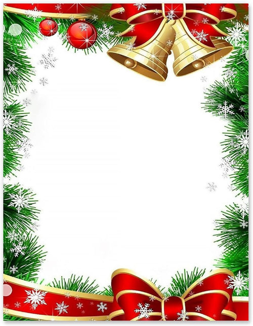 AnyDesign 60Pcs Christmas Stationery Paper Xmas Bell Design Border Letterhead Decorative Letter Writing Paper for Notes Greeting Cards Invitation Office School Printing, 8.5 x 11 Inch