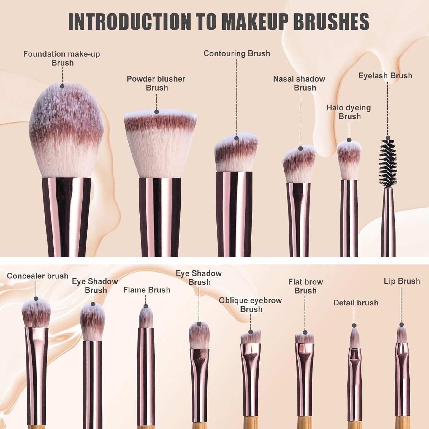 BS-MALL Travel Makeup Brush Set Bamboo Brushes Foundation Powder Concealers Eye Shadows Makeup Set with Mirror Case 14 Pcs