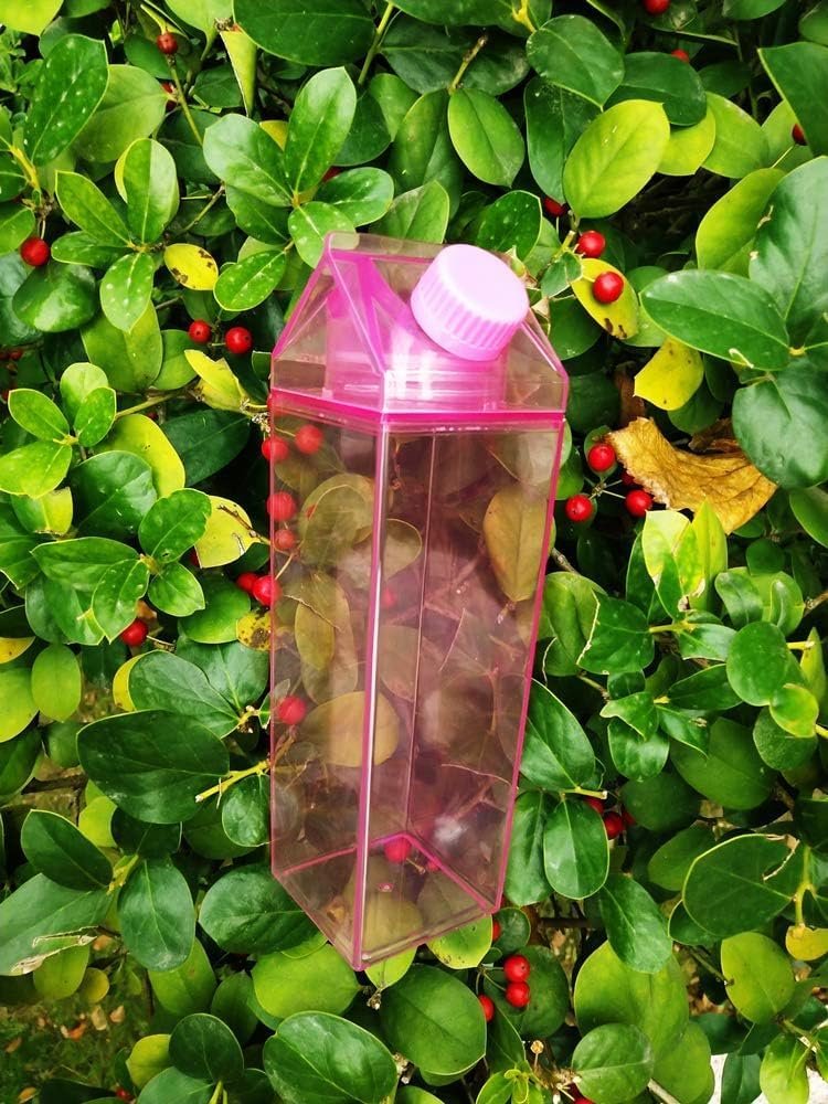 1000ml/34oz Cute Leakproof Clear Milk Carton Water Bottle Portable Drinkware for Outdoor Climbing Tour or Camping