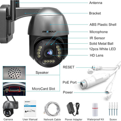 [DC&PoE] 4K WiFi Security Camera Outdoor, GENBOLT 8MP Floodlight Home Surveillance CCTV IP Camera with Auto Tracking, Human/Vehicle Detection