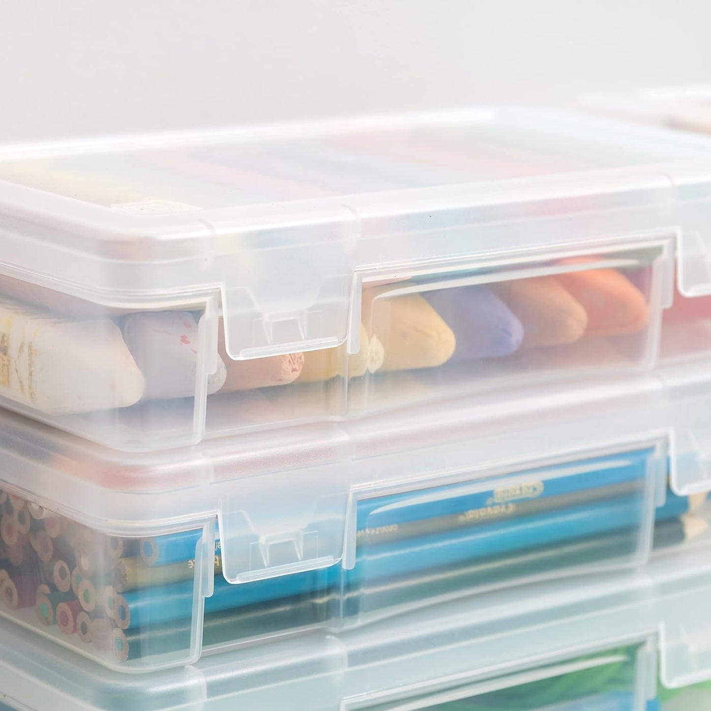 IRIS USA Plastic Pencil Box, Clear Pencil Case Stackable Storage Organizer Container with Latching Lid, 10-Pack, Satchel Case for Pencil Markers Tools Art and Craft Storage Supply Organizer, Clear