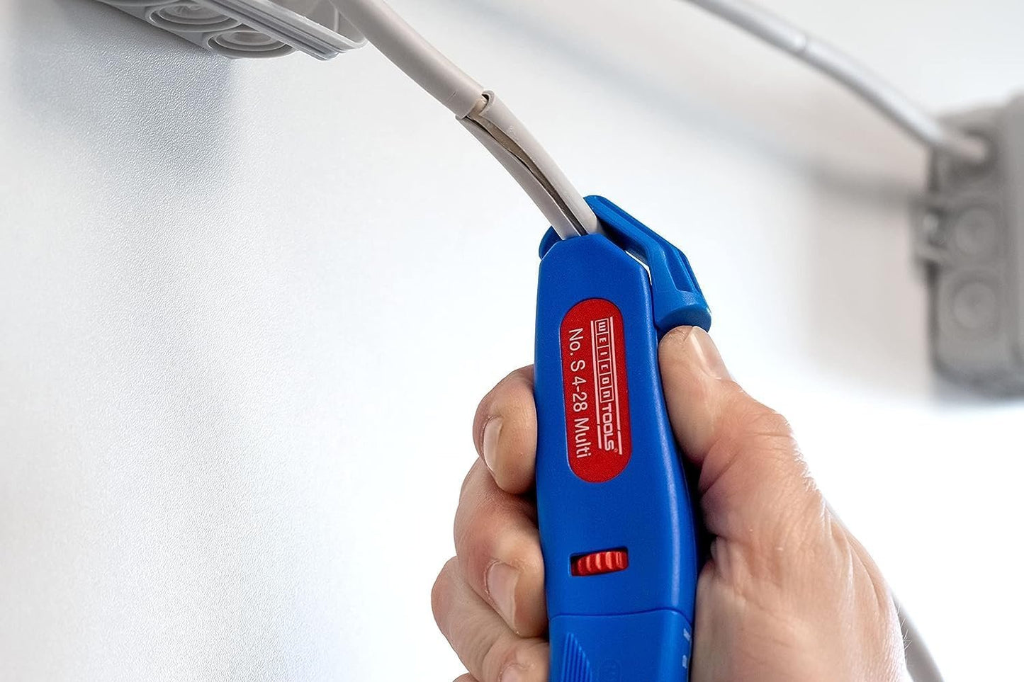 WEICON Cable Stripper No. S 4-28 Multi | High Safety | Universal Stripping Tool with Adjustable Cutting Depth | For Round Cables | Working Range 4-28 mm Ã˜ | TÃœV | red | blue | 100% Made in Germany