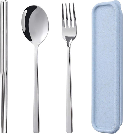3pc Camping Silverware Set, Stainless Steel Travel Work Flatware Cutlery,Include Fork Spoon Chopsticks,Portable Outdoor Utensil Dinnerware with Case